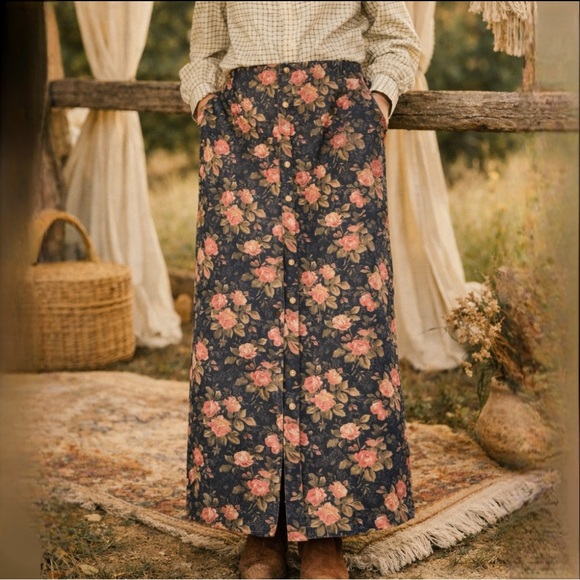 Orvis Dresses & Skirts - Vintage 1980’s Orvis is Floral Denim Maxi Button Down Thick Cotton Skirt Size 18